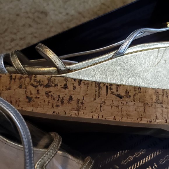 PRADA  Metallic Leather and Cork Platform Sandal - Picture 11 of 11